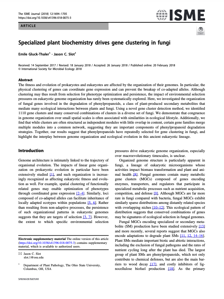 Specialized plant biochemistry drives gene clustering in fungi